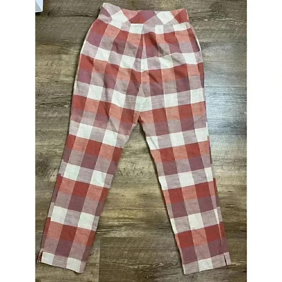 Free People High Rise Plaid Red Cream Pockets With Slit Boho Women's XS - Picture 8 of 8